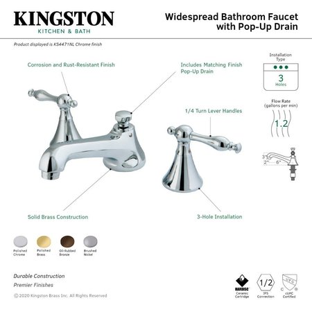 Kingston Brass KS4472NL 8" Widespread Bathroom Faucet, Polished Brass KS4472NL